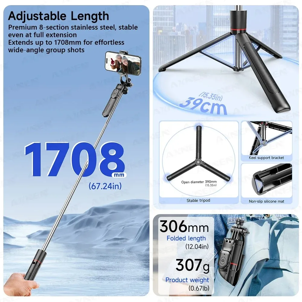 Camera Tripod Carbon - F16 Selfie Çubuğu Tripod, 1708mm Uzunluğunda